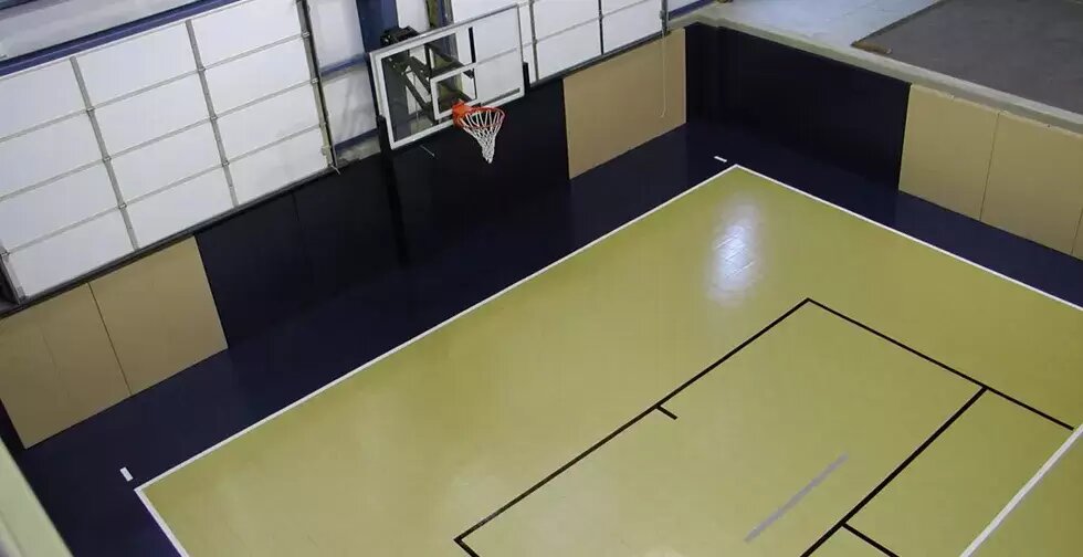 Indoor basement basketball court