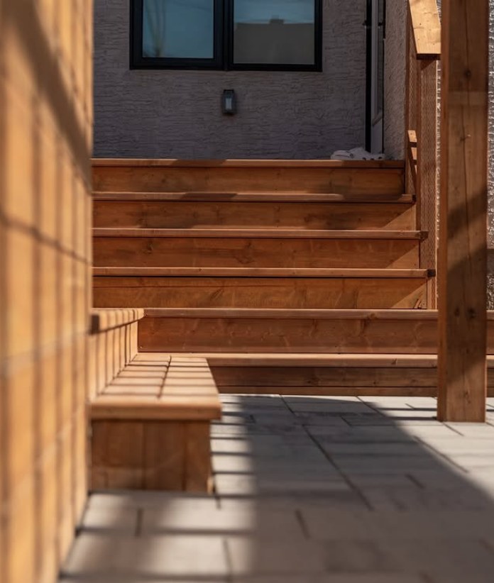 Cedar steps with stone pavers