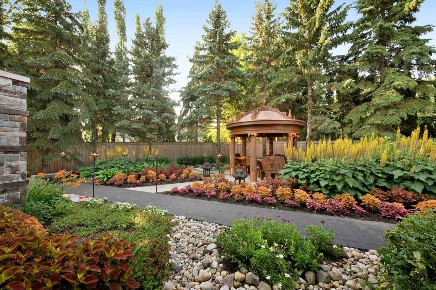 Pergola and layered gardens at 649 Park Boulevard East