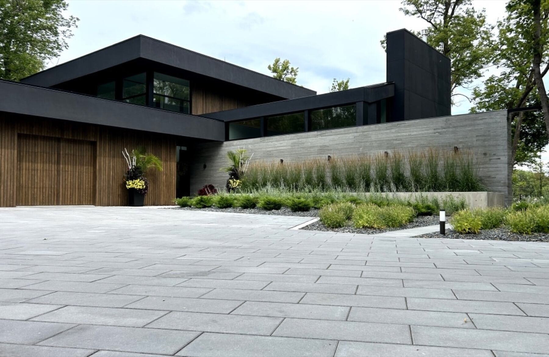 Paving stone driveway at a modern Winnipeg home